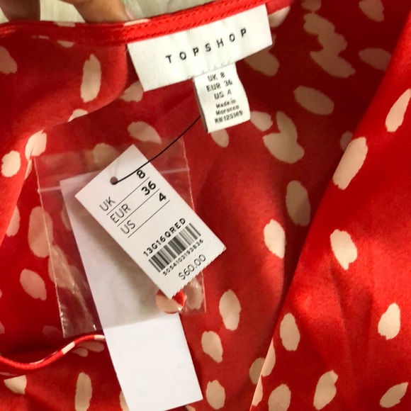 Topshop Red Paint Dot Satin Skirt Set - Picture 7 of 7